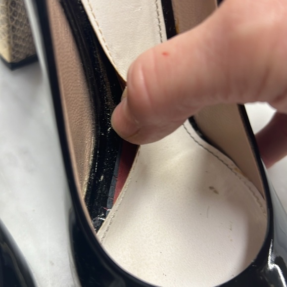 Chloe' Vernice Black Patent Leather and Snake Print Accent Chunky Heel Size 38 - Picture 4 of 11